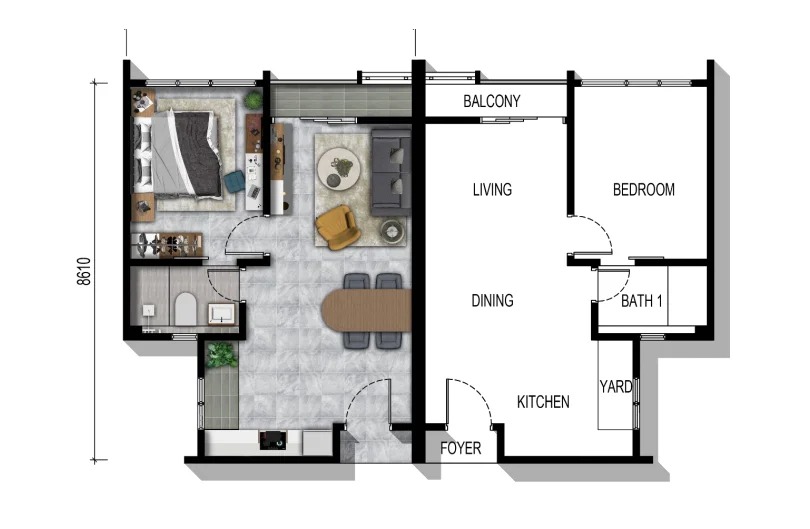 Type A floor plan 562 sqft