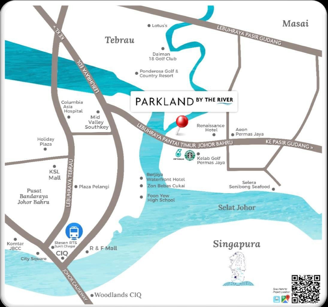 Location map for Parkland by the River in Permas Jaya